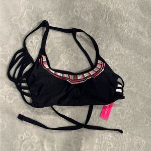 Xhilaration Black Strappy Bikini Top with Light Blue Lining